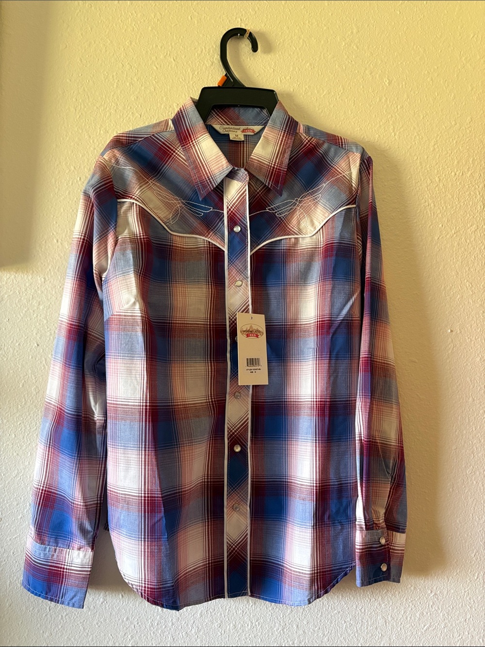 Womens Plaid Western Button-Down Shirt - Blue & Red